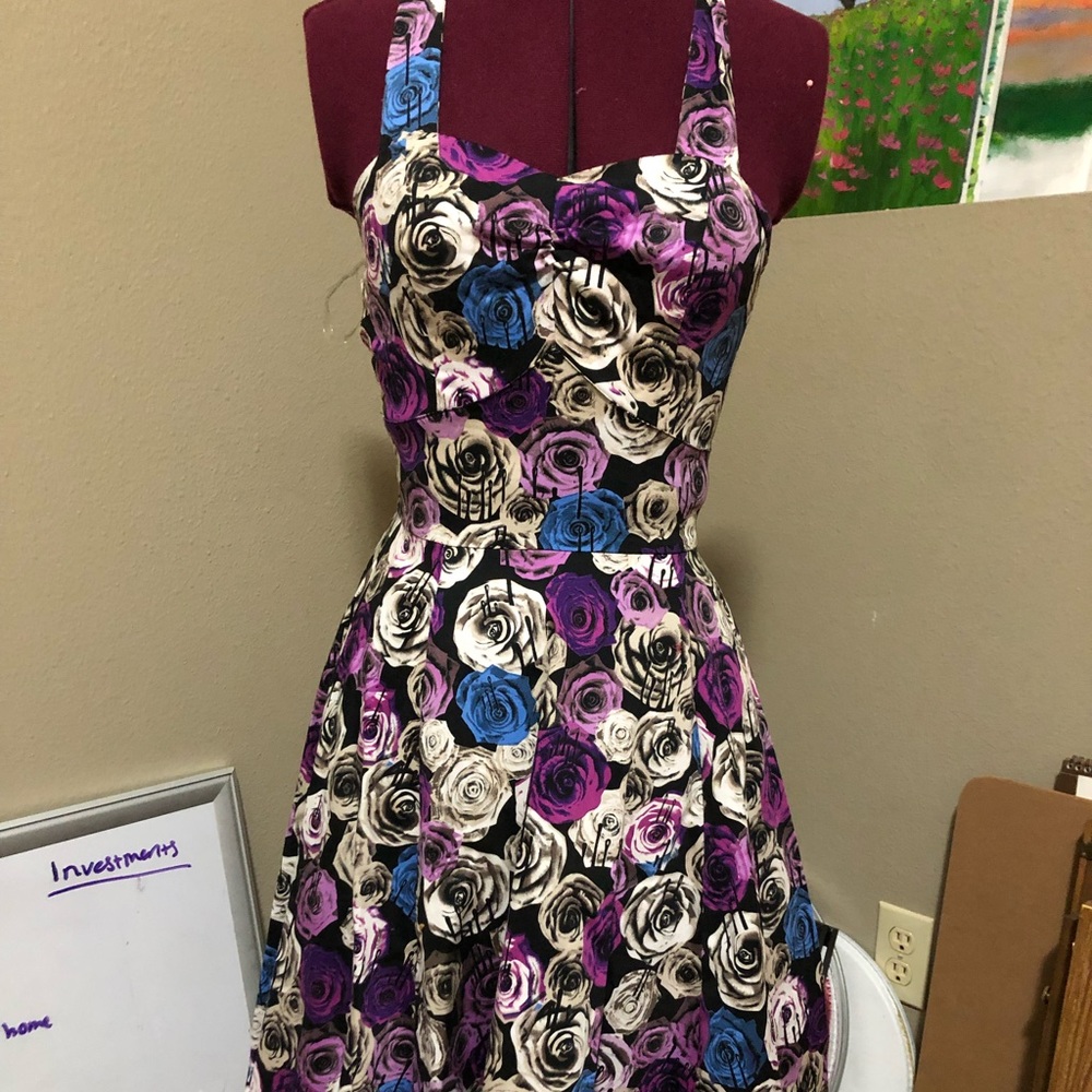 Purple roses halter swing dress